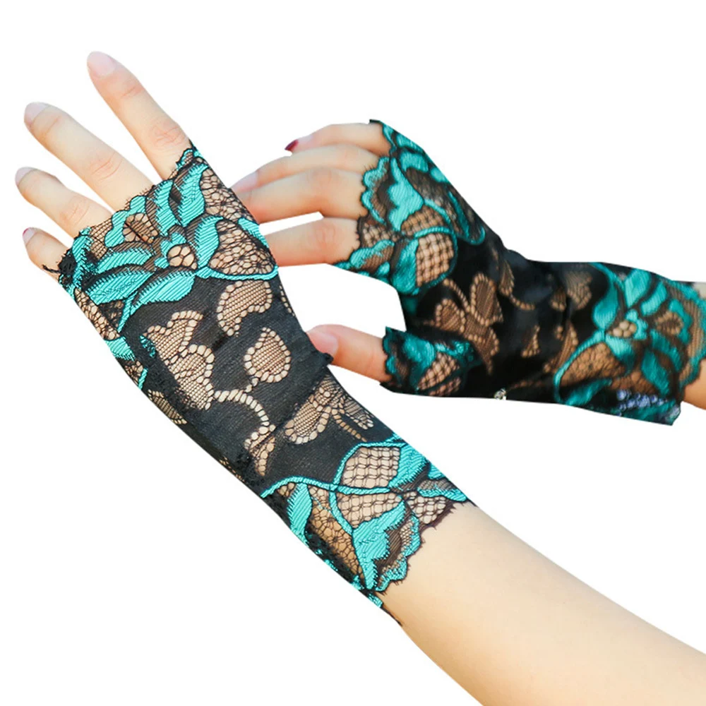 

Spring Summer Sun Protection Thin Gloves Sexy Short Lace Mesh Half-finger Gloves UV Protection Dance Performance Mittens