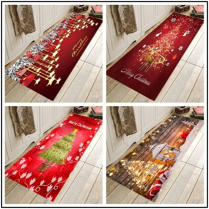 

Рождественский длинный ковер разных размеров, коврик для крыльца, коврик с рисунком Санты, рождественской елки, напольный коврик для двери, Рождественский домашний декор
