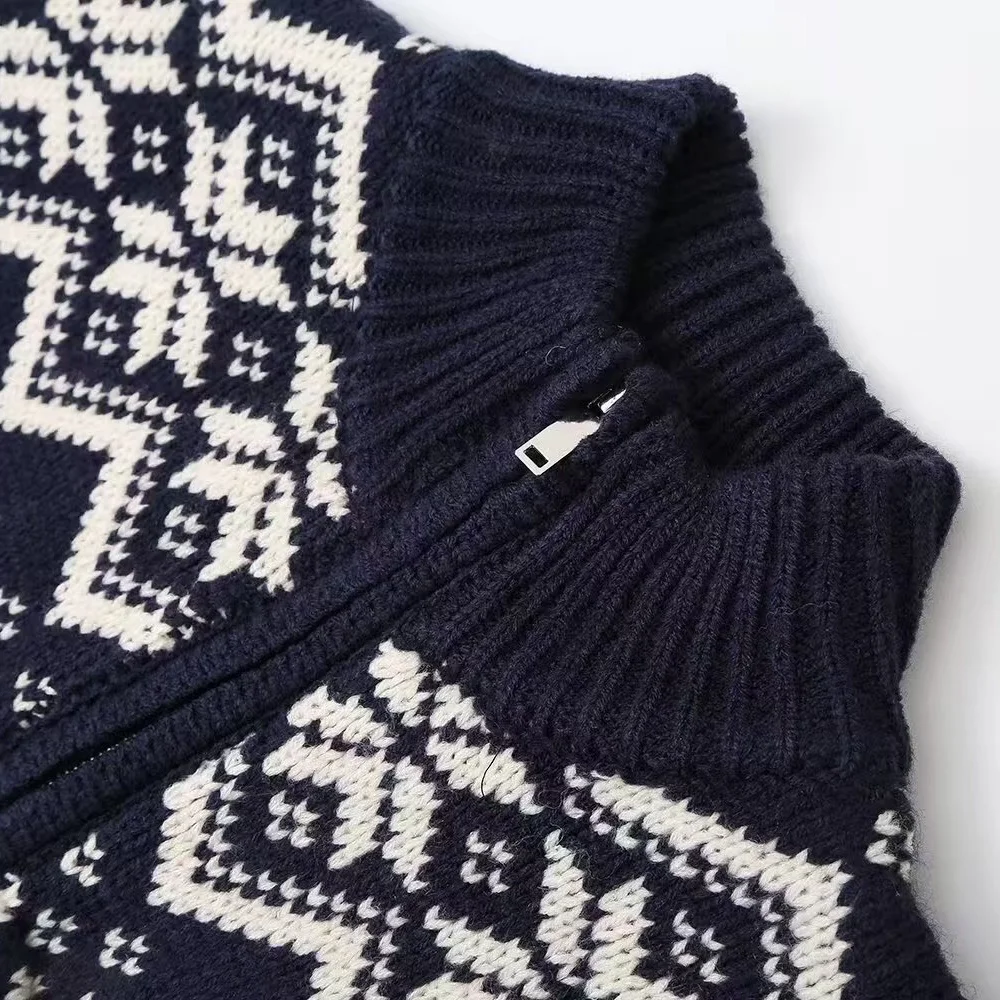 Женское жаккардовое вязаное пальто с восемью штанинами топ на молнии