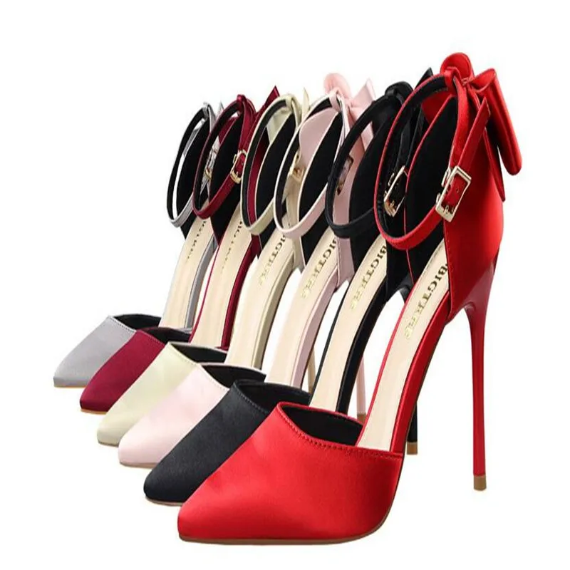 

Shoes Bow Women's High Heels Silk High Heels Women's Thin High Heels Red Wedding Shoes Women's High Heels Women's Sandals