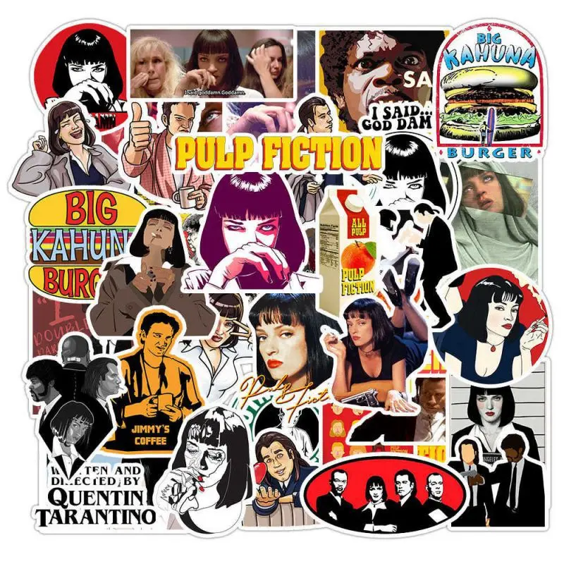 

10/30/50Pcs Classic American Drama Pulp Fiction Graffiti Stickers Decals Laptop Motorcycl Guitar Car Decor Sticker Kids Toy Gift