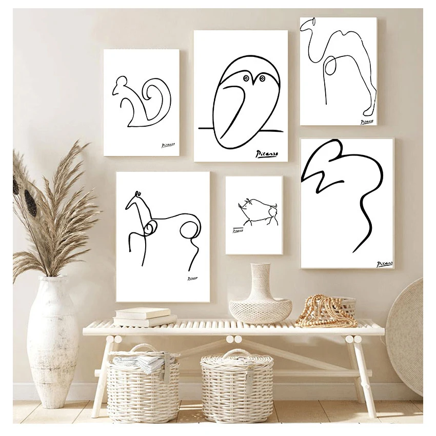 

Минималистичные настенные картины с изображением собаки белки лошади, постеры для рисования на холсте, скандинавский Декор для дома, абстрактные животные Пабло Пикассо