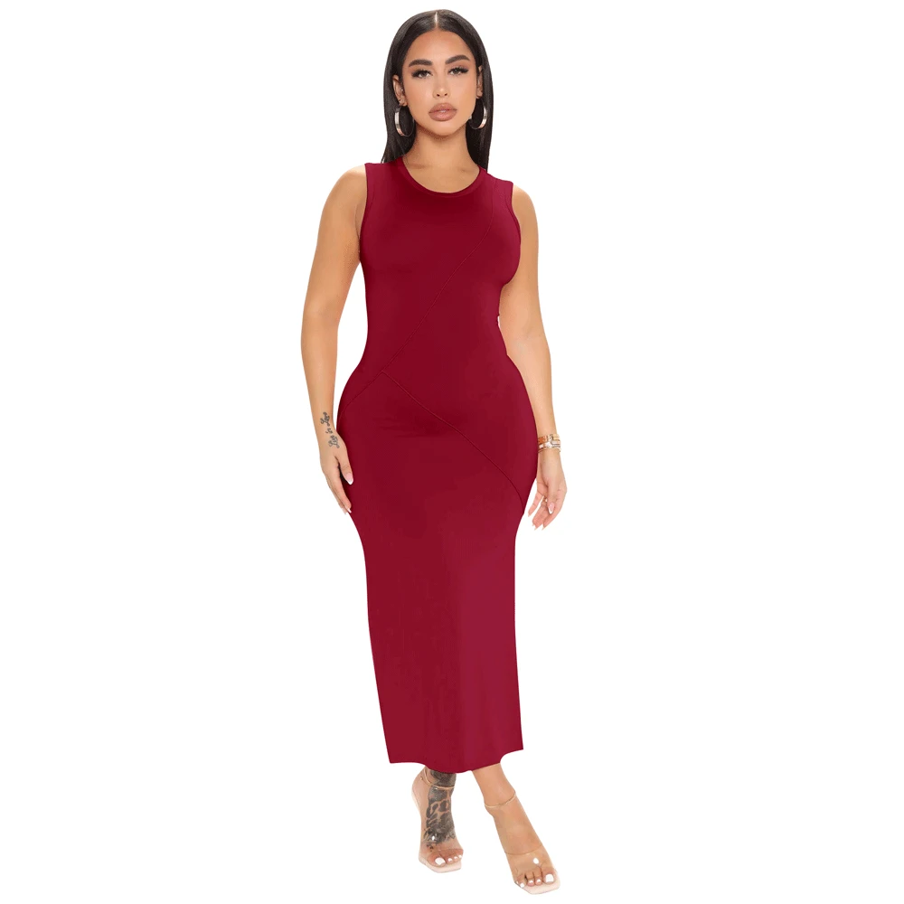 

Летние однотонные сексуальные платья без рукавов с круглым вырезом и разрезом, элегантное вечернее платье-карандаш в стиле ретро для женщин