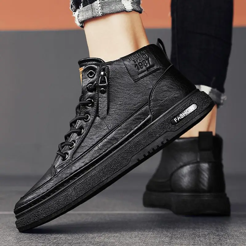 

Autumn High-Grade Martin Men's Boots 2023 New Men's British High-Top Leather Shoes Mid-Top Internet Celebrity Chelsea Ankle Boot