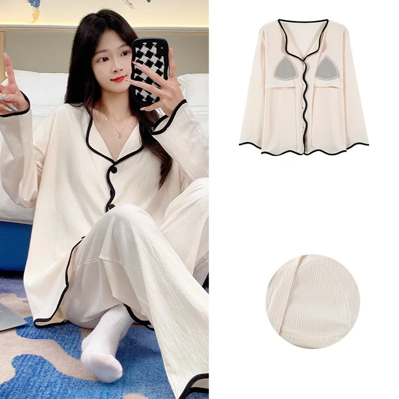 2 шт./комплект женские хлопковые пижамы с длинным рукавом