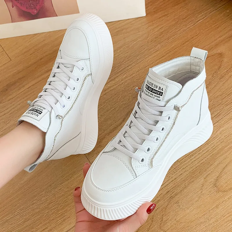 Autuspin White Ankle Boots 2023 Winter Women Fashion Crystal Bordered High Top Wedges Platform Casual Shoes Females Warm Booties