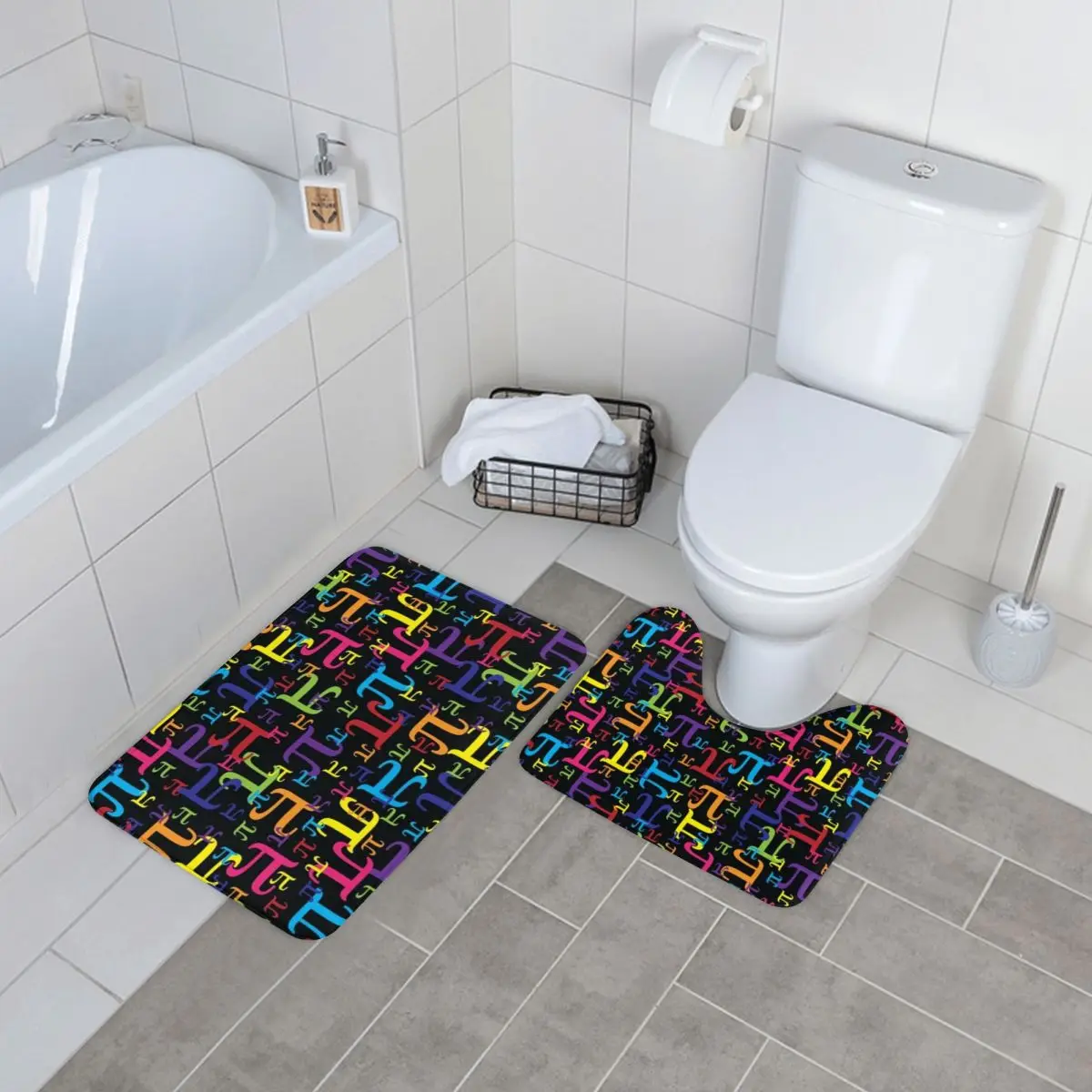 

Funny Math Print Bath Mat Pieces of Pi 2 Pieces Anti Slip Pet Bathroom Mat Set Modern Polyester Bathroom Rug
