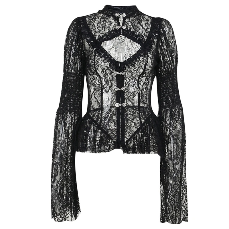 

Flare Sleeve Hollow out Pullover Women Summer Beach Lace Sweaters Oversized Tops