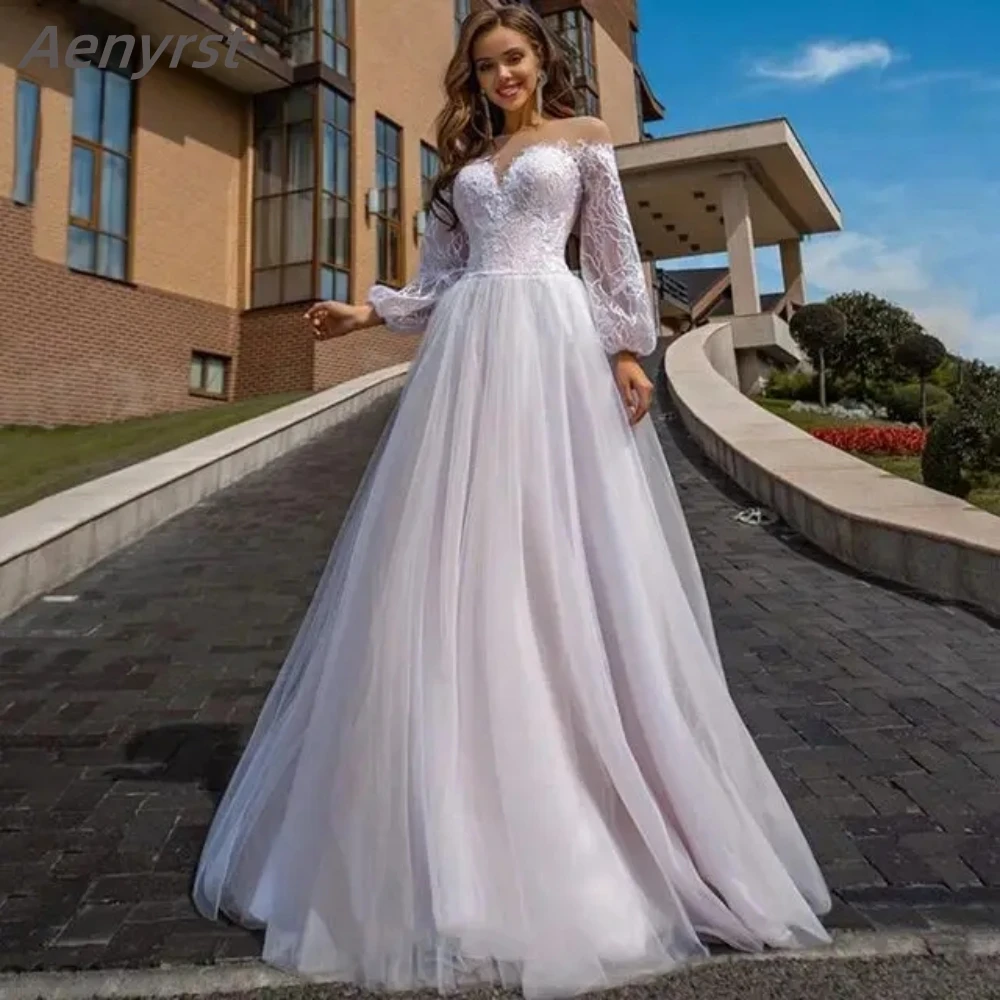 

Aenyrst, 2024 г., длинные пляжные свадебные платья с аппликацией, кружевные трапециевидные платья с буффами на рукавах, индивидуальный пошив