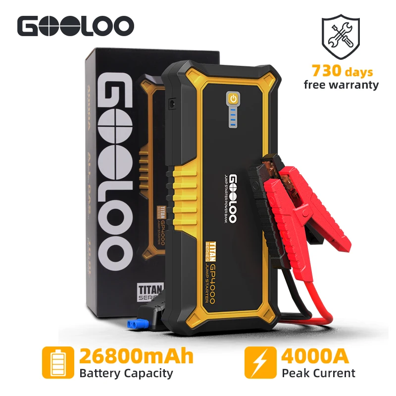 $125.37 GOOLOO 4000A Super Capacity Car Jump Starter 26800mAh Portable Automotive Power Bank 12V External Vehicle Battery Charge Booster