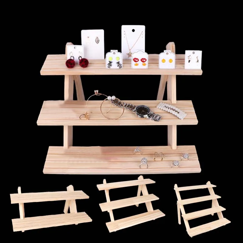 Wood Earring Ring Jewelry Display Stand Multi-Layer Bangle Rack  Showing Shelf Detachable Earring Card Holder for Table