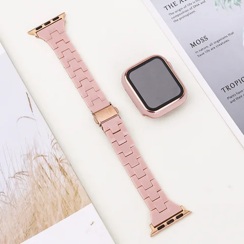 Ремешок и чехол из смолы для Apple Watch, женский браслет для iWatch Series 8 7 6 5 4 3 SE, 45 мм 41 мм 44 мм 42 мм 40 мм 38 мм