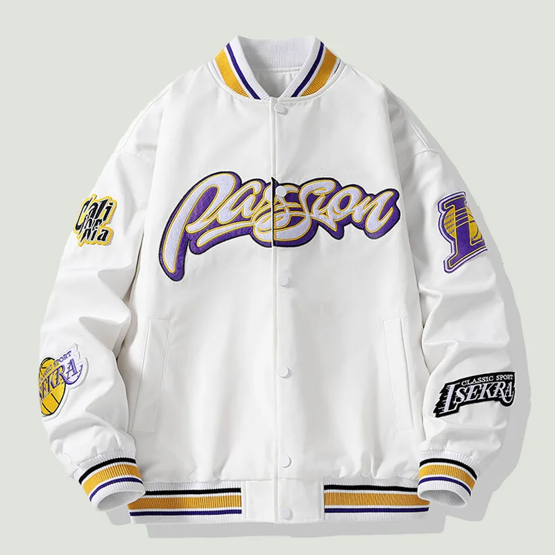 2022 Spring Men's Bomber Baseball Jacket Letter Embroidery Patchwork Coat Hip Hop Streetwear Casual Loose Varsity Jackets Unisex