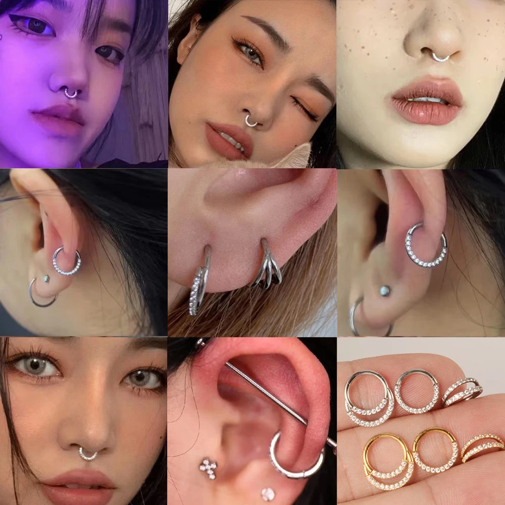 

1PC 361L Surgical Steel 16G Septum Clicker Zircon Ear Cartilage Nose HoopDaith Helix Earring Tragus Cartilage Stud Piercing J