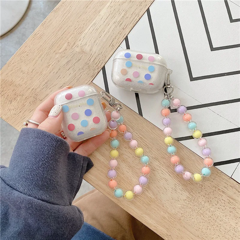 

Colorful Polka Dot Wave Point Earphone Case for Airpods 1 2 Pro Cover for Airpods 3rd Gen Charging Box Cover with Bead Bracelet