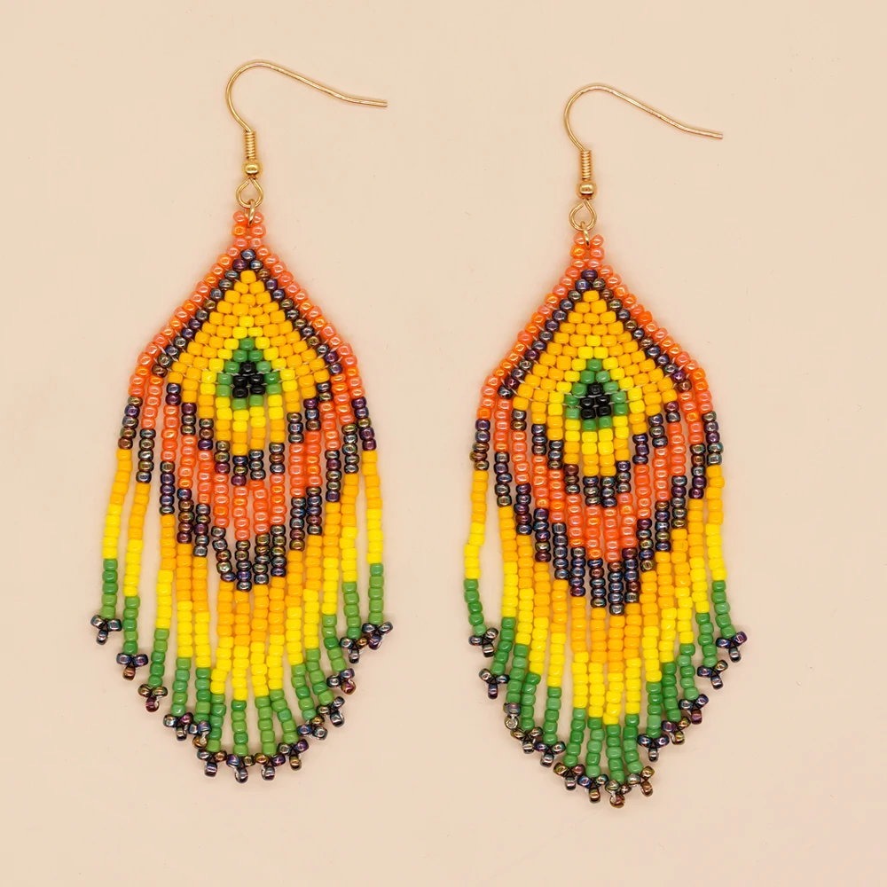 

Bohemia Tassel Miyuki Beaded Dangle Earring Anti Allergy Gold Plated Hook Stainless Steel Drop Earring for Women Teen Girl Gift