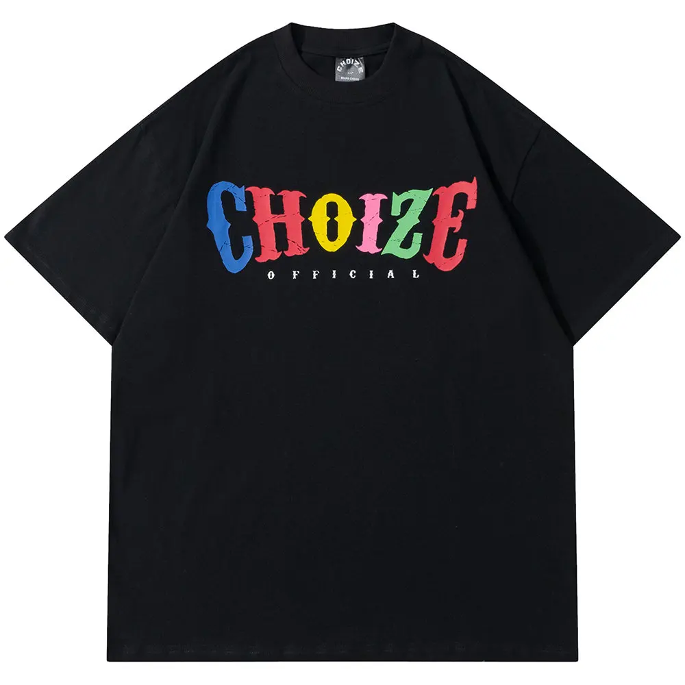 

T Shirt for Men Colorful Letters Print Cotton O-neck Top Men T-shirt 2022 Harajuku Casual Streetwear Hip Hop Oversized T-shirt
