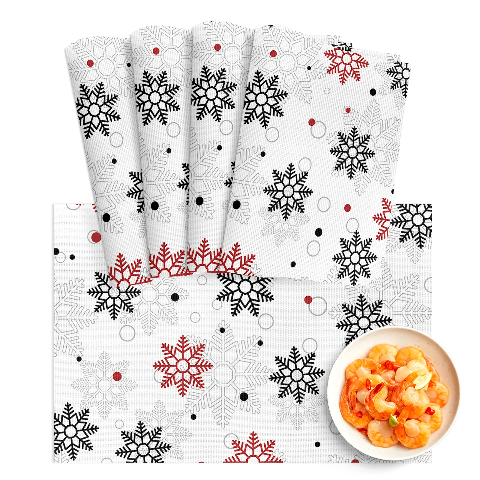 

4/6pcs Placemat Christmas Snowflake Red Black Grey Restaurant Kitchen Accessories PVC Dining Table Mats Disc Bowl Coaster Pad