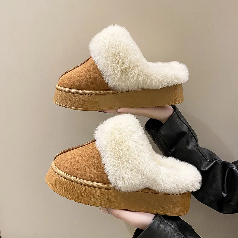 

2023 Autumn Winter Keep Warm Platform Shoes Velvet and Thickening Fake Fur Slippers Shoes for Women Wear Outside Shoes