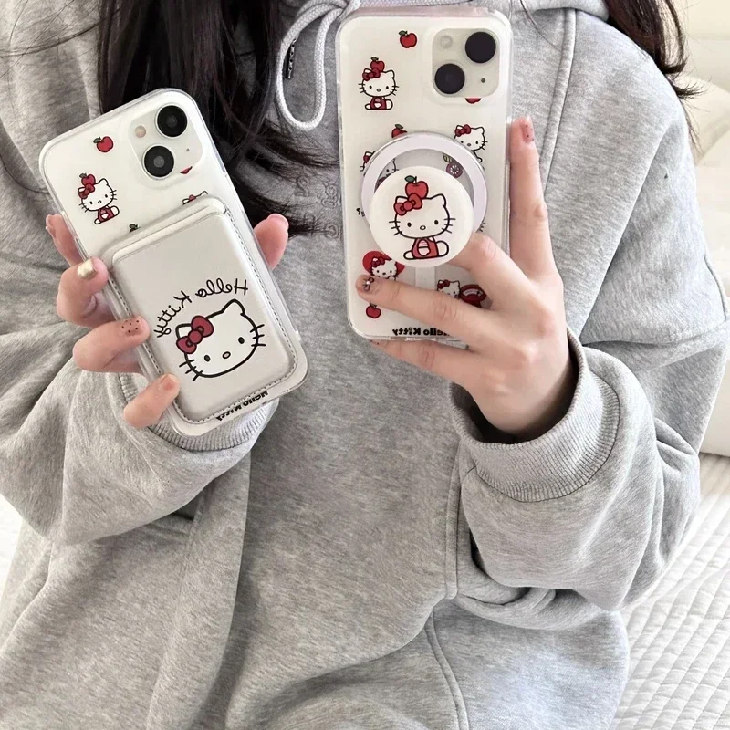 Милый магнитный кошелек Sanrio Hello Kitty чехол Magsafe с беспроводной зарядкой для iPhone 16 15