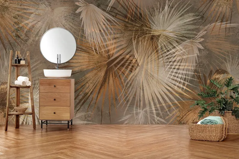 

Vintage Design Tropical Forest Wallpaper, Customizable Tropical Bathroom Wall Mural, Bedroom Living Room Tropical Wall Decor, Pa