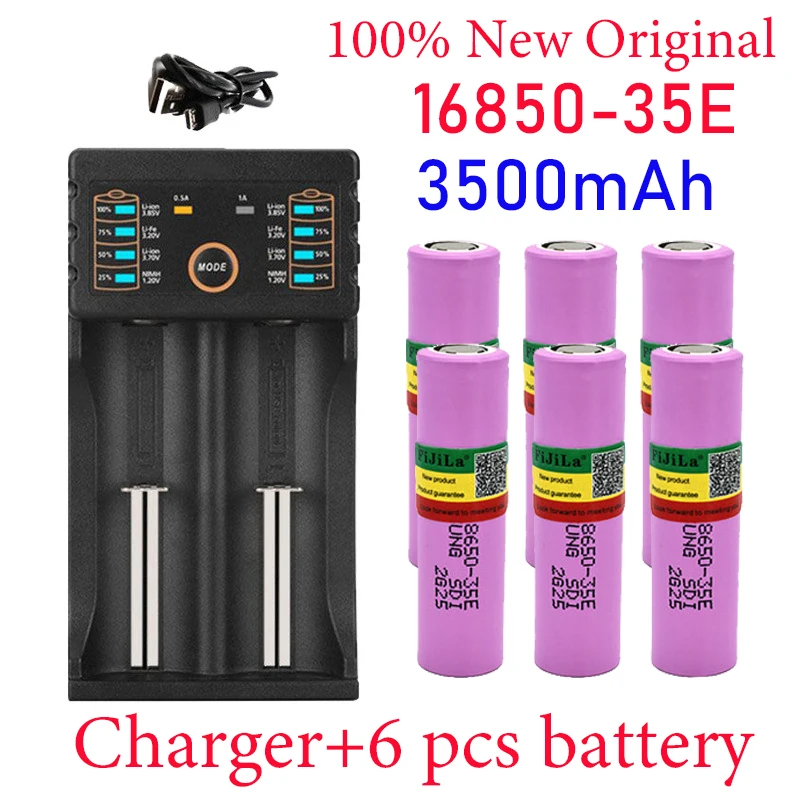 

New Original INR18650 35E 3.7V 3500mAh 20A discharge INR18650 35E 18650 Li-ion battery 3.7v rechargable Battery + charger