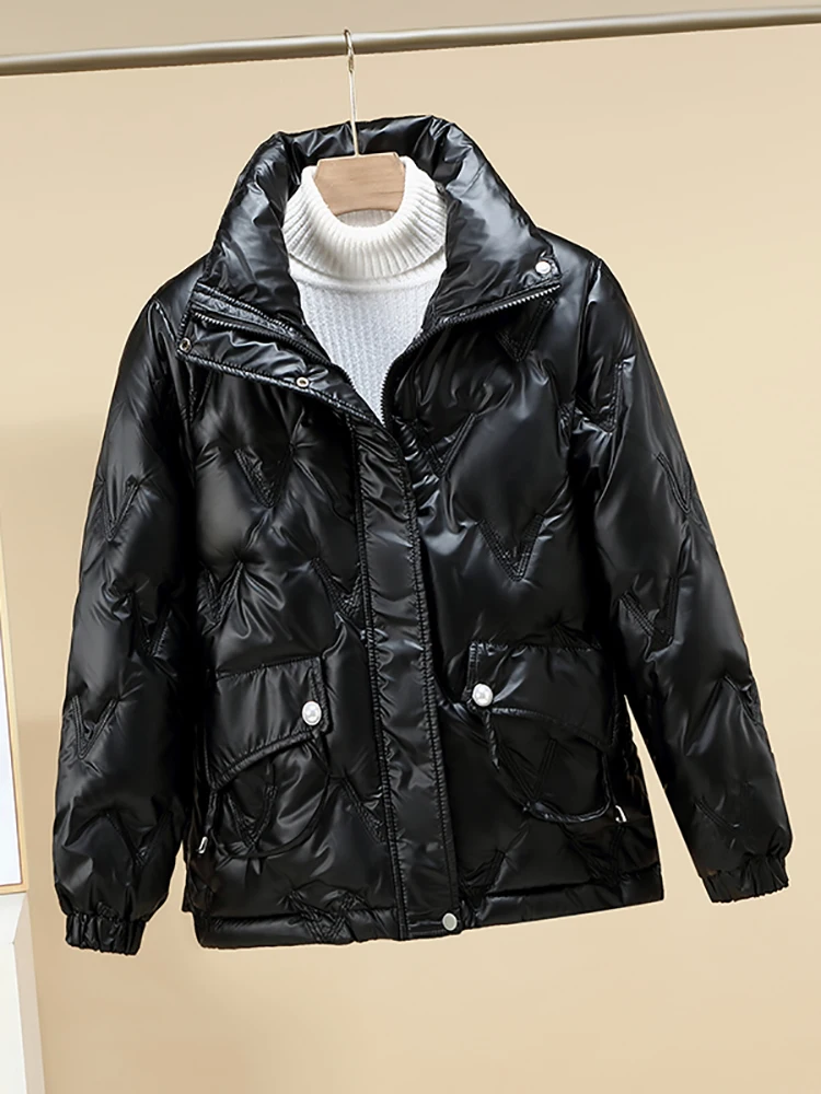 Women Jacket 2022 New Winter Parkas Female Glossy Down Cotton Jackets Stand Collar Casual Warm Parka Short Coat Female Outwear