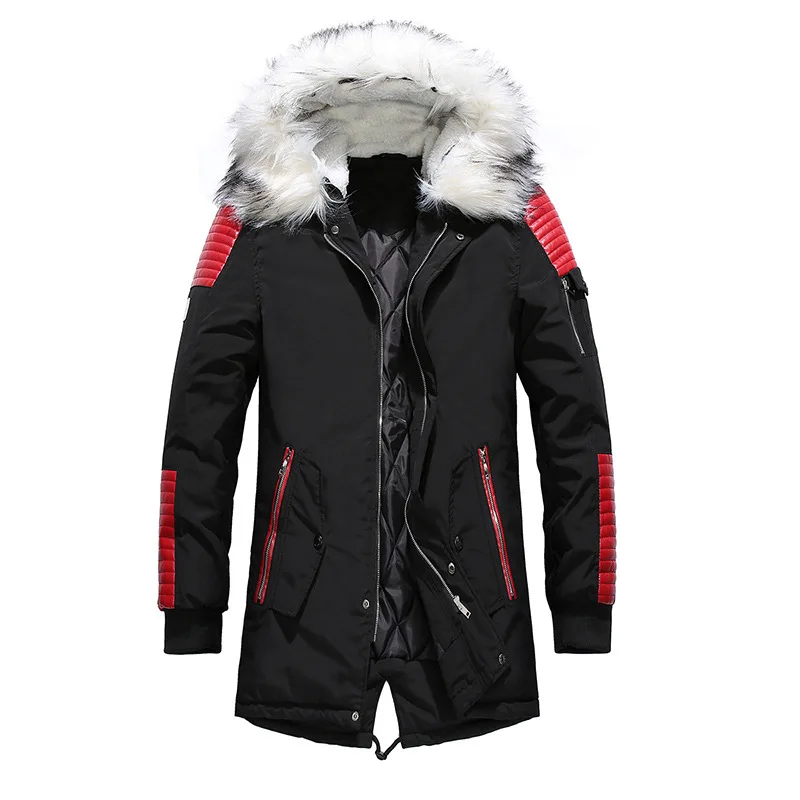 

Популярная зимняя мужская куртка, утепленные теплые парки, Повседневная Длинная Верхняя одежда, куртки с меховым капюшоном и воротником, мужские куртки