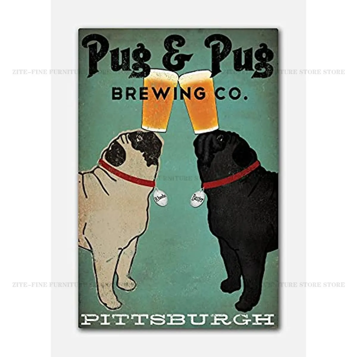 

Мопсы черный олень Мопс и Мопс Собака пивоваренная компания знак галерея завернутый плакат металлический знак