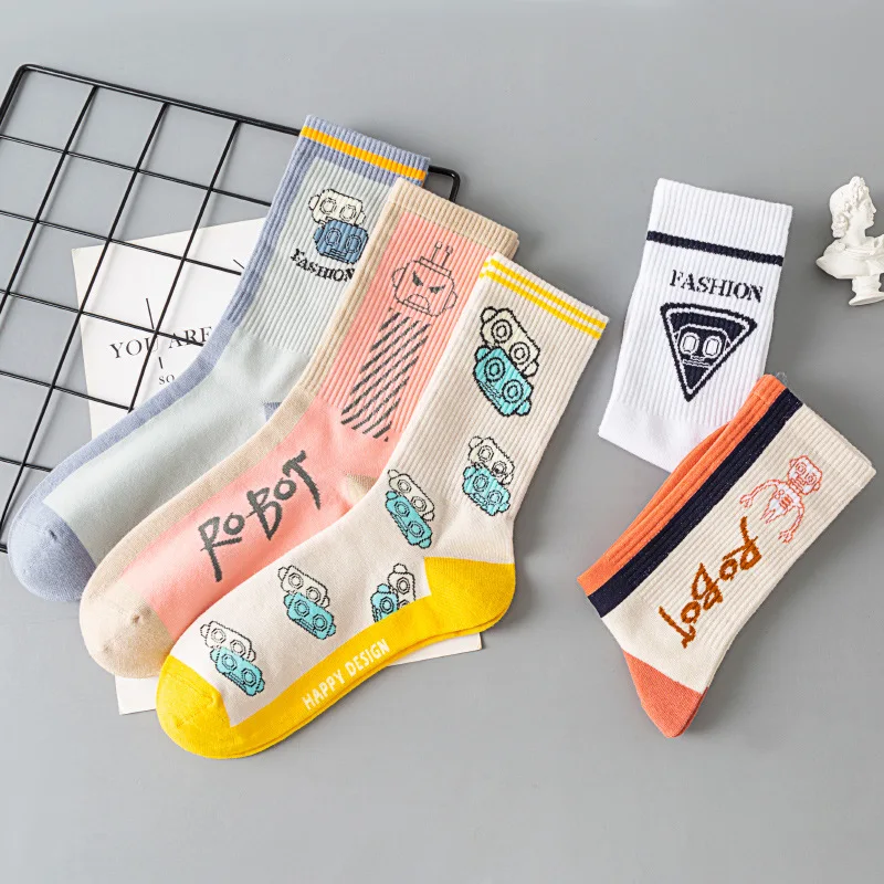 Robot socks men's and women's pure cotton socks in the tube cotton deodorant sweat-absorbing short tube sports socks