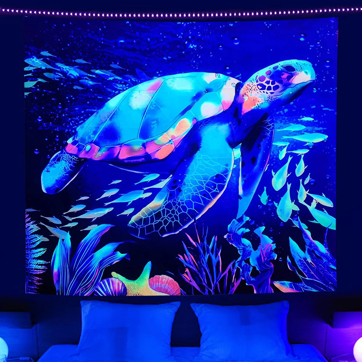 

Blacklight Tapestry Wall Hanging Sea Turtle Marine Life Bedroom UV Reactive Poster Room Home Decor Aesthetics Party Tapiz Pared