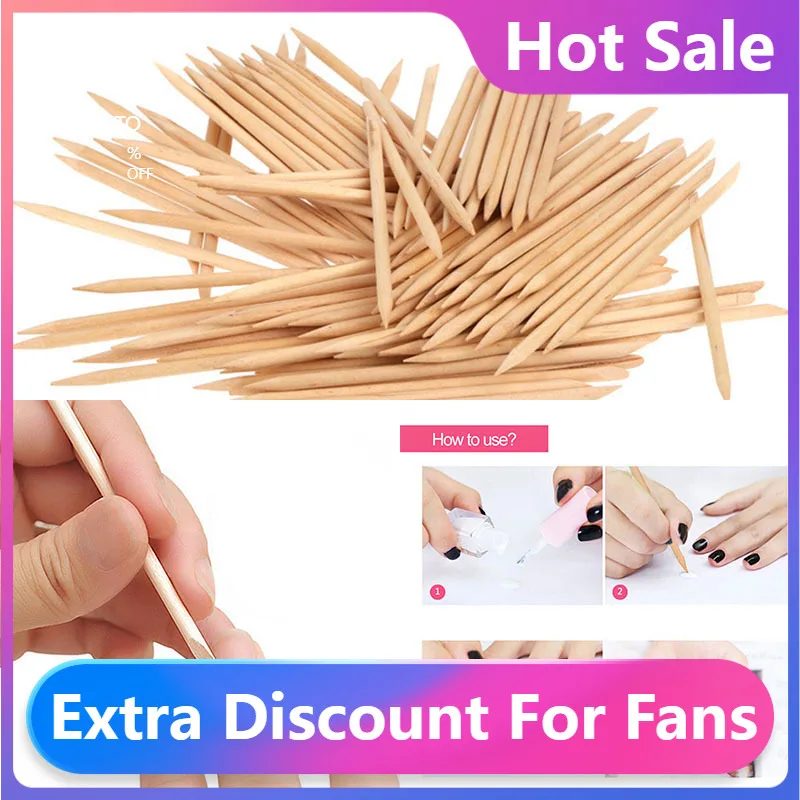 

Fashion New Double End Nail Art Orange Wood Sticks Cuticle Pushers Cuticle Remove Tool Manicure Pedicure Care Nail Tools