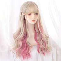 mstn synthetic cosplay long straight womens wigs with bangs blonde black pink red heat resistant lolita fake hair for female