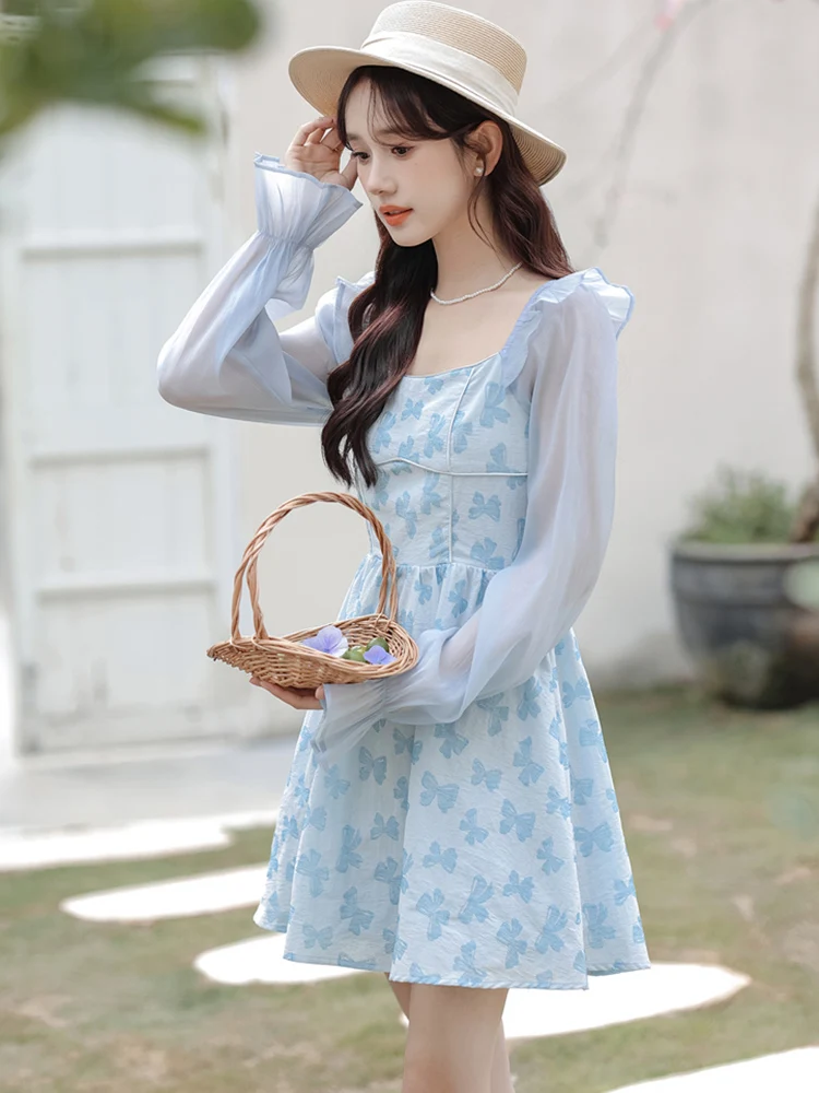 Женское короткое жаккардовое платье Элегантное повседневное шифоновое с