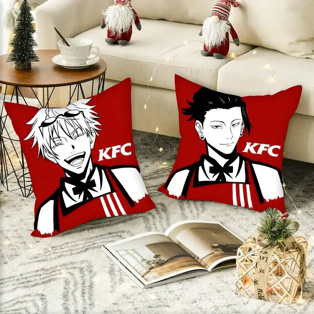Фото Квадратная декоративная подушка RED KFC в стиле японского аниме Jujutsu Kaisen (пародия), для спальни, дивана, отдыха, автомобиля, домашнего декора №3