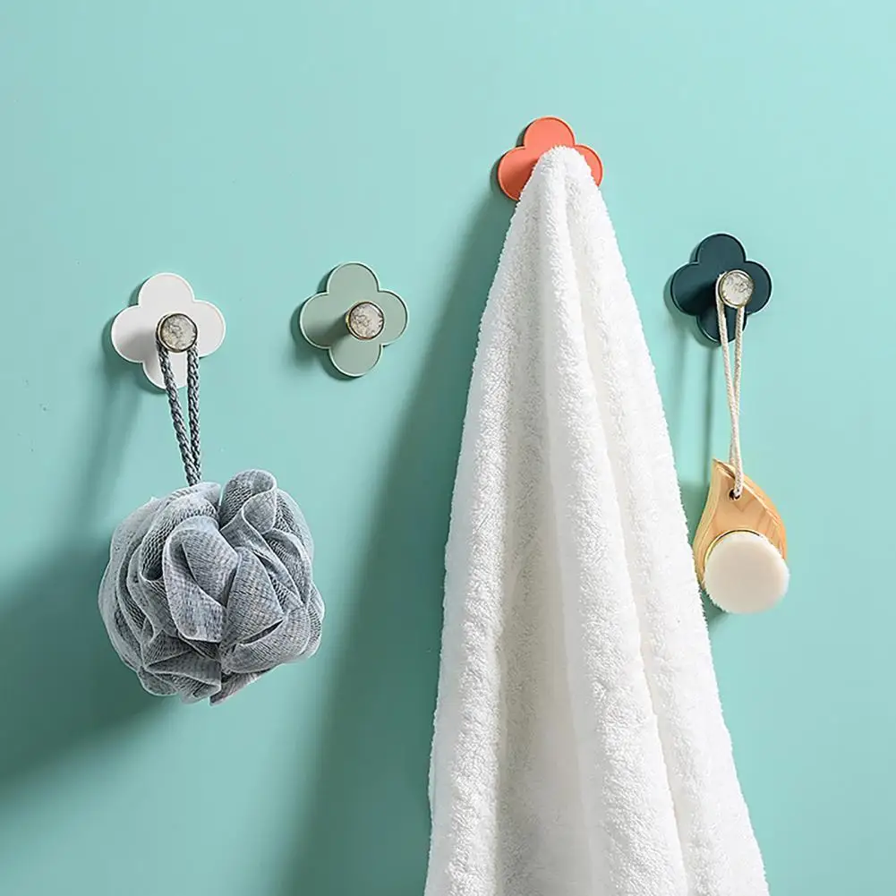 

4 Pcs Towel Hooks Punch-free Multi-functional Flower Shape Convenient Wall-mounted Bathroom Hooks Washroom Supplies