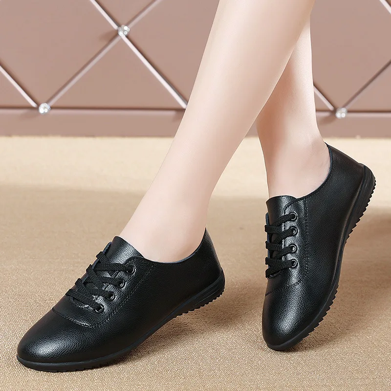 New Women's Flat Leather Shoes Designer Vulcanized Shoes Summer Breathable Solid Color Casual Shoes for 2023zapatos Para Mujeres