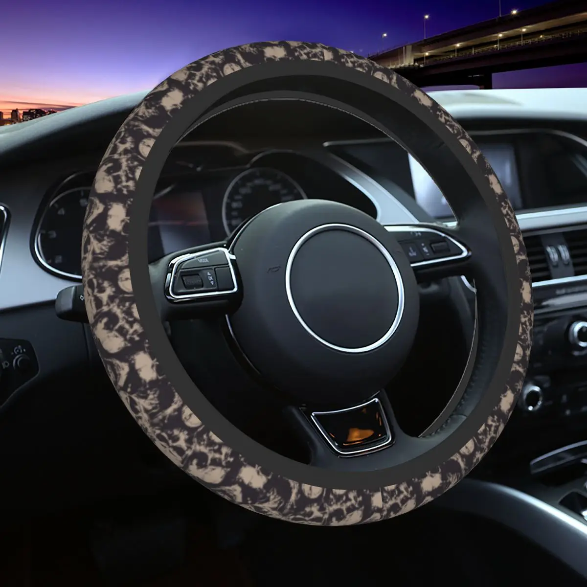 

37-38 Car Steering Wheel Covers Cool Skull Elastic Braid On The Steering Wheel Cover Car-styling Suitable Automobile Accessory