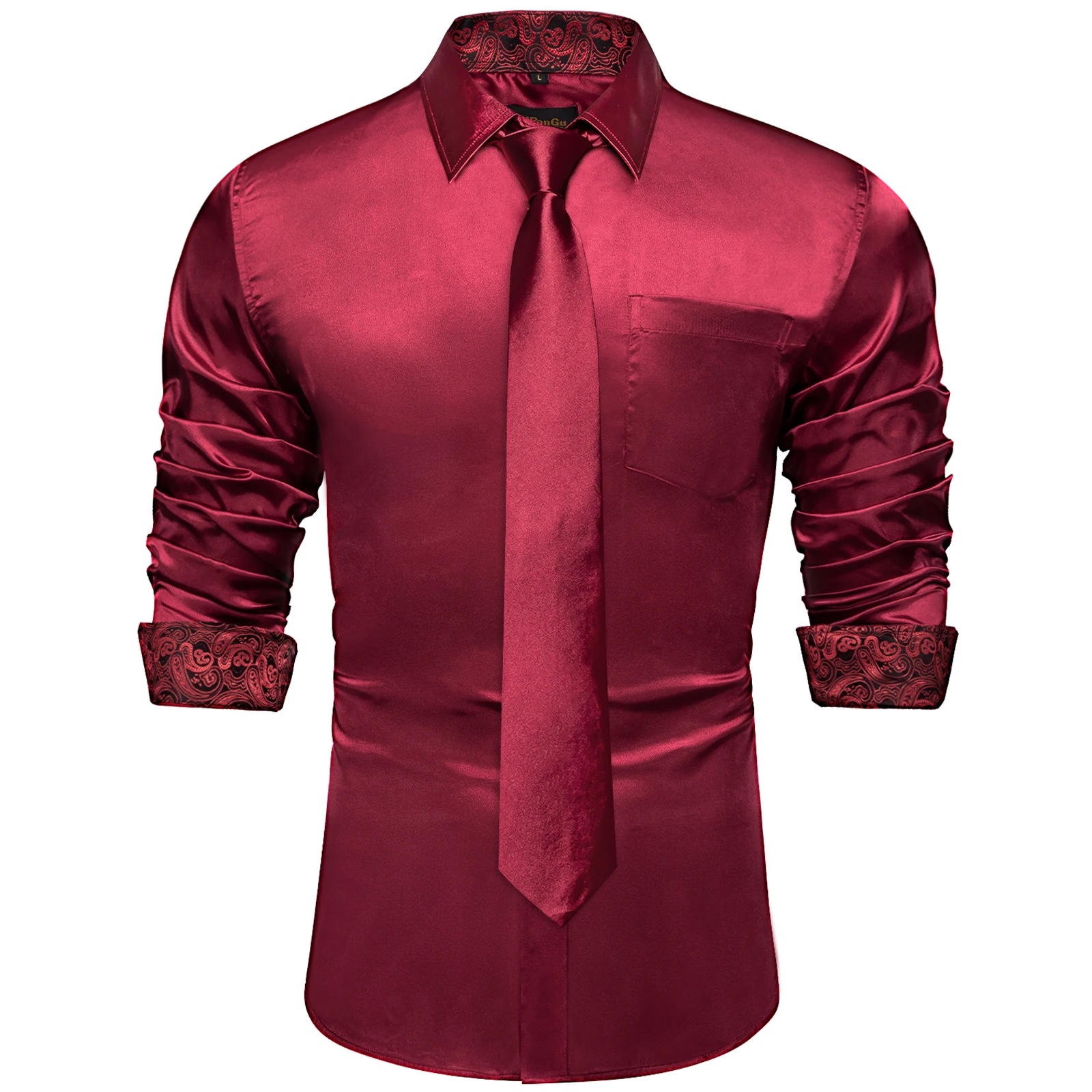Red Yellow Splicing Contrasting Colors Shirts For Men Long Sleeve Men's Dress Shirt Designer Stretch Satin Men Clothing Blouses
