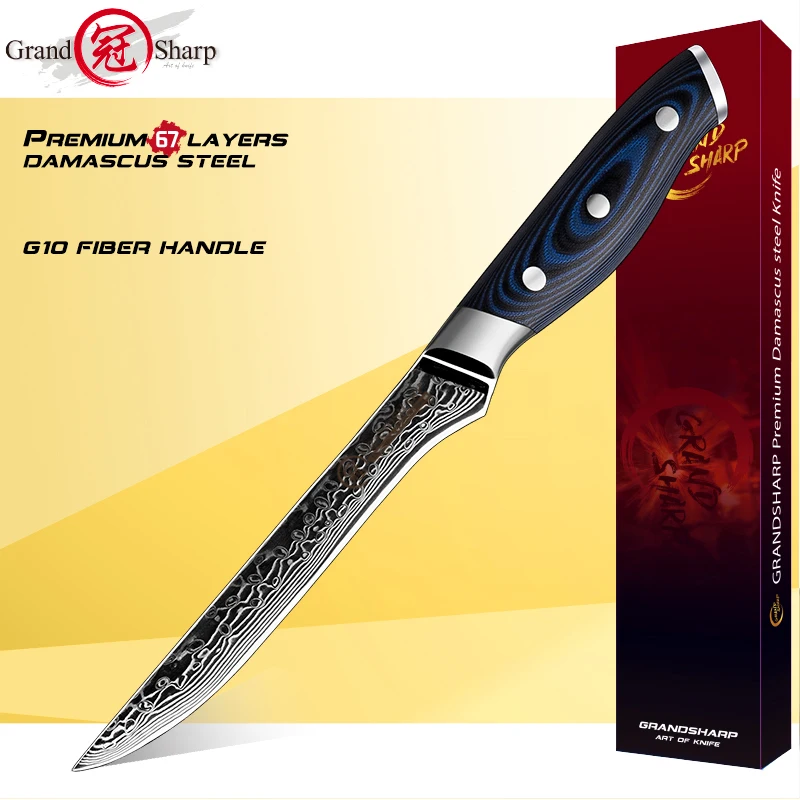 

Grandsharp 6-дюймовый нож для обвалочной рыбы, 67 слоев, зеркальные кухонные ножи из дамасской стали, ручка G10, инструменты для ветчины из нержавеющ...