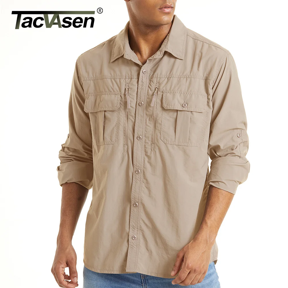 

TACVASEN With 2 Chest Zipper Pockets Tactical Shirt Men's Quick Drying Skin Protective Long Sleeve Shirt Team Work Tops Outdoor