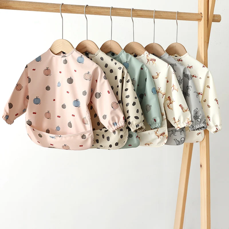 

Boy Baby Girl Cartoon Bib Feeding Scarf Baby Bib Cute Printed Children Waterproof Long Sleeve Apron Toddler Feeding Clothes 0-3Y