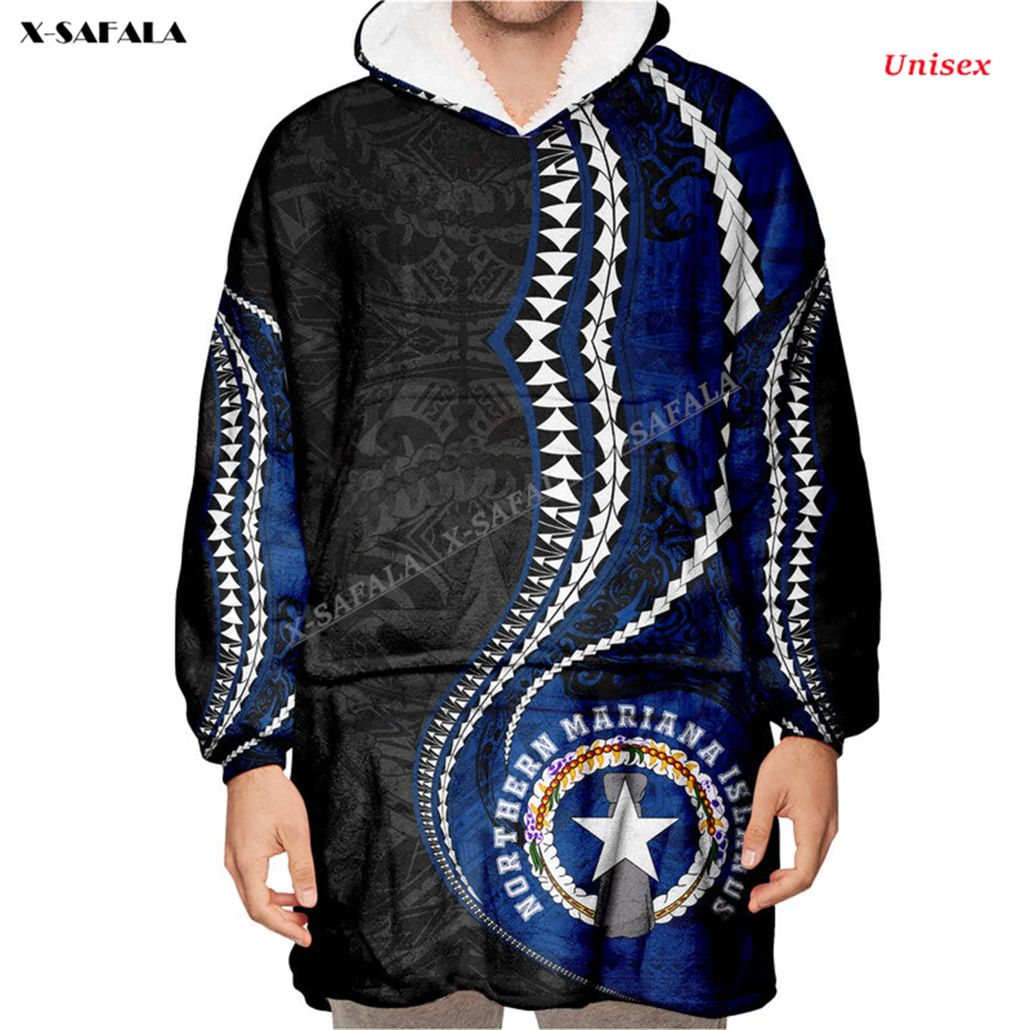 Northern Mariana Islands 3D Print Winter Oversized Hooded Wearable Blanket Robes Thicker Flannel Cotton Men Female Sleepwear