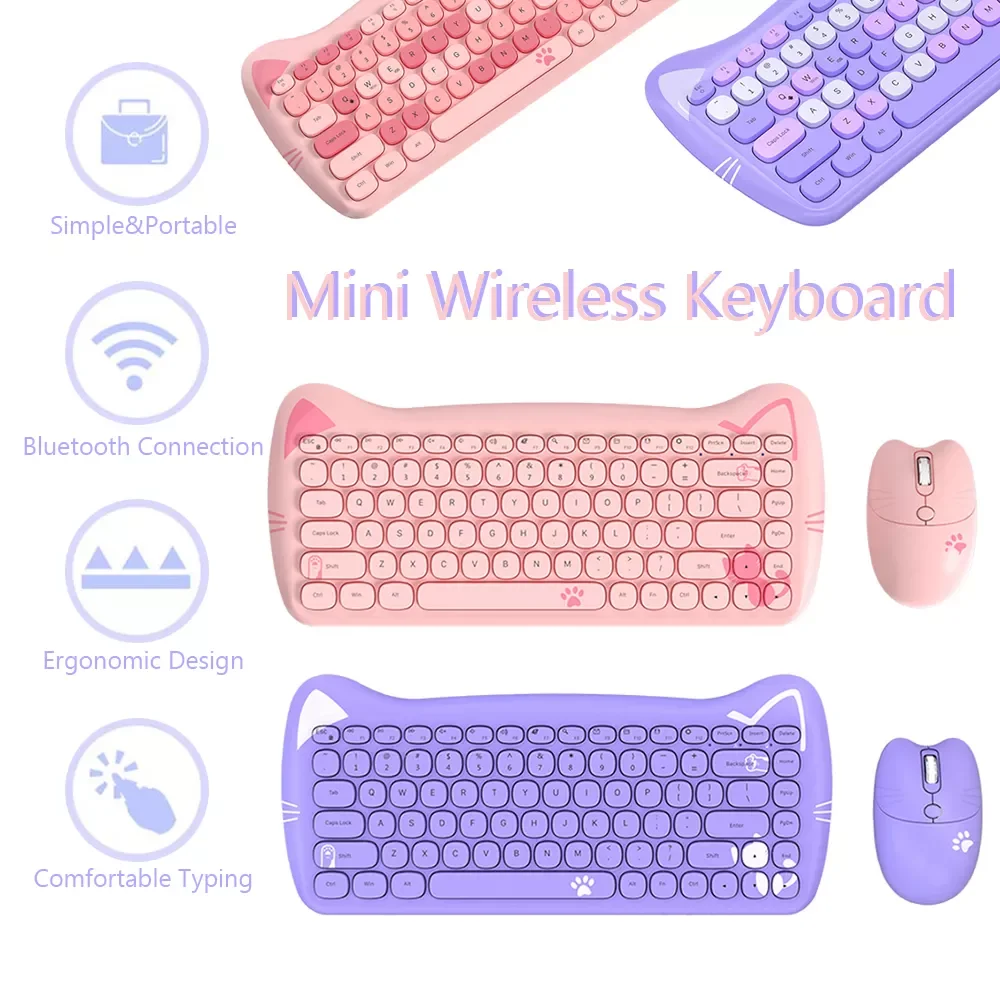 

AJAZZ 3060i 2.4G Bluetooth-compatible 84 Keys Wireless Keyboard Mouse Combos Cartoon Cat Shaped Keyboard for Desktop Computer