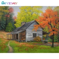 gatyztory painting by number autumn house gift drawing on canvas handpainted art diy pictures by number landscape kits home deco