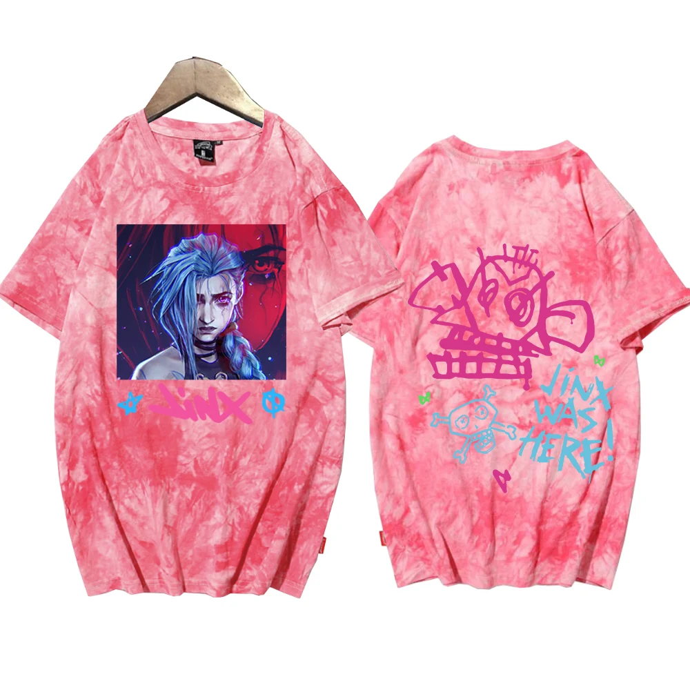 Jinx-Arcane Аниме Tie Dye Рубашки Унисекс Футболка с круглым вырезом и короткими рукавами
