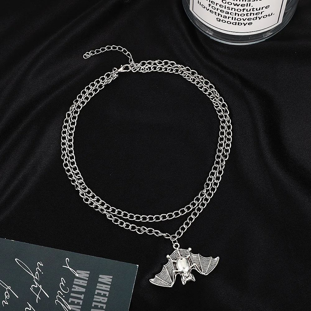 

Retro Exaggerated Style Silver Multilayer Bat Necklace Collarbone Chain for Women Girls Daily Party Gifts Jewelry Accessories