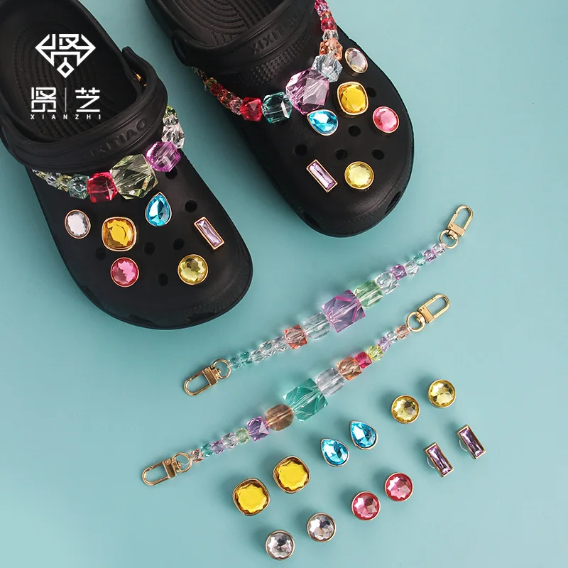 14 PCS Novel Single Sale Jewelry Shoe Accessories Diamond Chain Shoe Decoration Fit Croc Jibz Kid's X-mas Gifts