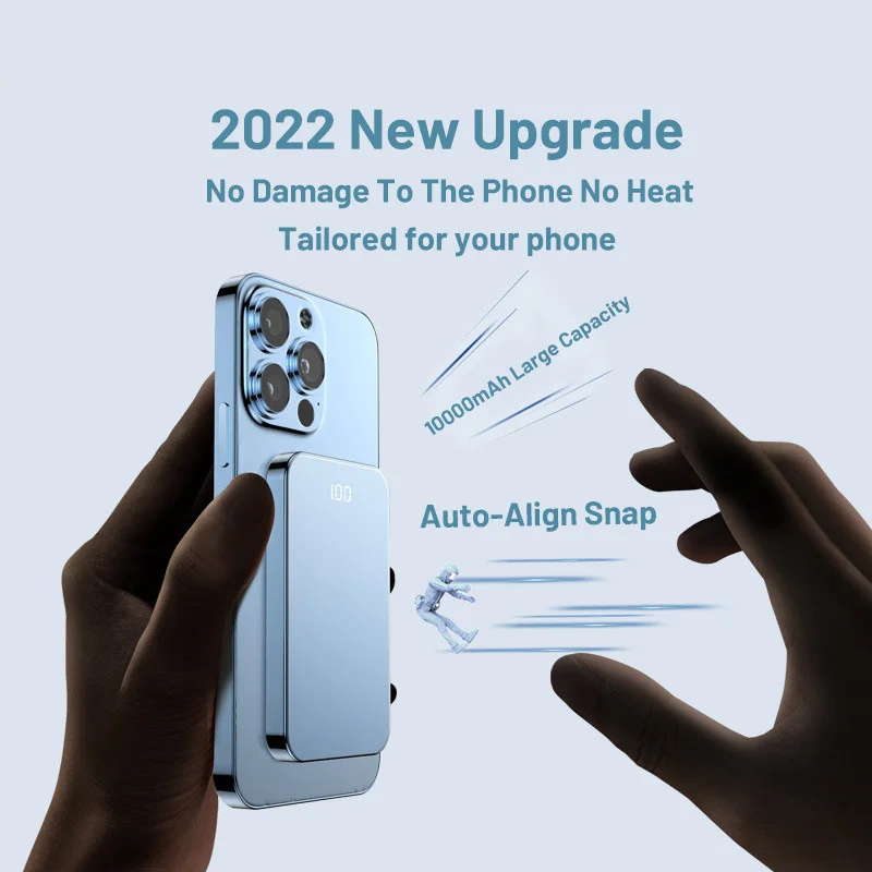 10000mAh Magnetic Wireless Power Bank Metal Frame Glass Back PD 20W Qi 15W For iPhone12 13 Portable External Battery Powerbank