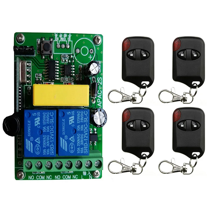 Беспроводной переключатель переменного тока 220 В, 2 канала, 10 А, релейный модуль и радиочастотный передатчик 433 МГц, дистанционное управление гаражом, двигателем для штор, аналогичен, бытовой технике